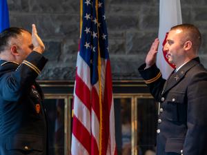 The Ithaca College Community celebrates the ROTC commissioning ceremony.