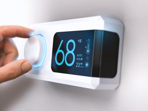 A thermostat set to 68 degrees.