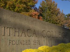The entry sign to Ithaca College