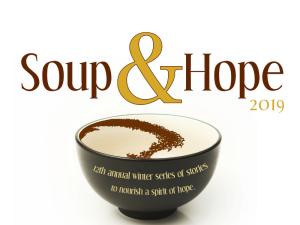 Empty bowl with text reading "Soup & Hope"