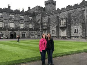 Jamie Albrecht and Victoria Voorhees in front of Kilkenny Castle