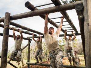 soldiers on monkey bars