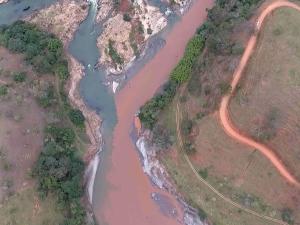 Overhead view of a polluted river