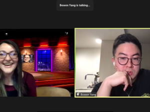Sarah Borsari ’22 speaking with Bowen Yang
