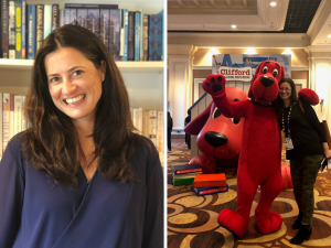 Headshot and Lynn with Clifford the big red dog