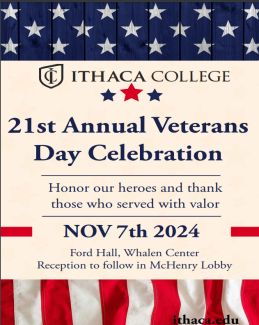 Veterans Day Celebration program against a background of stars and stripes