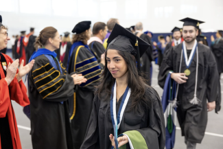 Student walking in