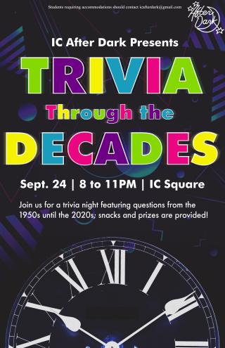 Trivia Through the Decades informational poster