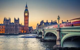 View of Big Ben from across the River Thames in London, at twilight