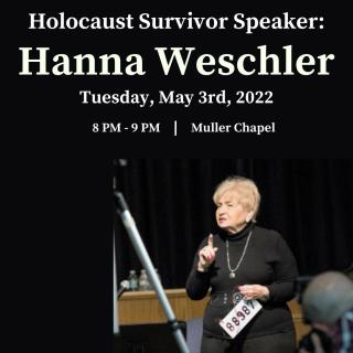 graphic with details about Holocaust Survivor event, all details are in the paragraph associated.