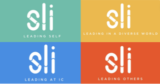 SLI logo for each path - teal for Leading Self, yellow for Leading in a Diverse World, blue for Leading at IC, and red for Leading Others