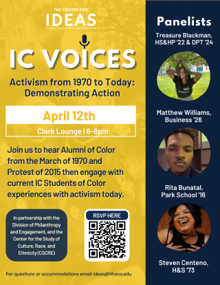 IC Voices on April 12th in Clark Lounge 6-8pm | Activism from 1970 to Today: Demonstrating Action