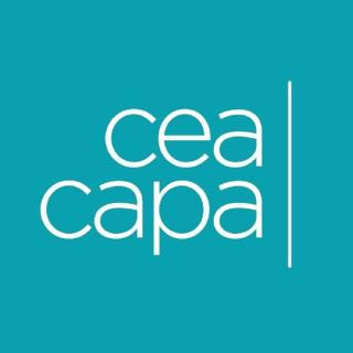 CEA CAPA logo - CEA CAPA in lowercase white letters on a teal blue background