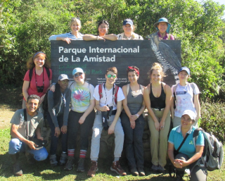 Ithaca College Sustainable Tourism students and group leaders at Parque Internacional de La Amistad in Costa Rica.