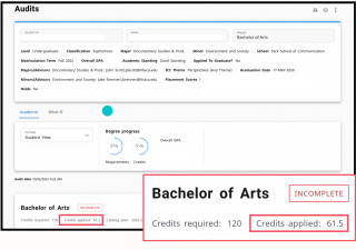 Screen share of DegreeWorks applied credits