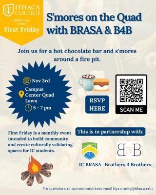 First Friday S'mores on the Quad flyer