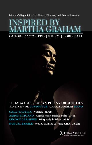 orchestra poster with photo of Martha Graham