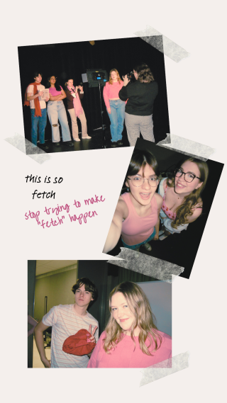 Three photos showing students in various poses mimicking Mean Girls with the phrases "this is so fetch" and "stop trying to make 'fetch' happen" displaying nearby.
