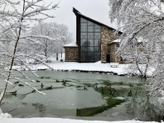 wintry view of Muller Chapel