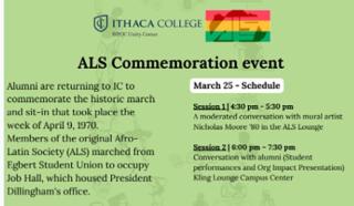 Image promoting ALS Commemoration events including schedule of events