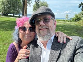 A recent picture of Eric Machan Howd and Dr. Katharyn Howd Machan at Stewart Park, Ithaca, NY. 2024.