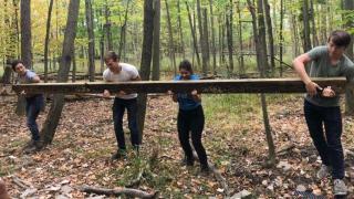 Students working on a trail in the Natural Lands