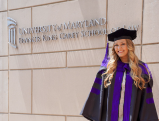 Meg in front of law building