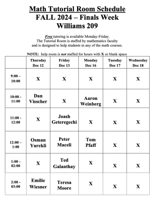 Math Support Room Finals Week